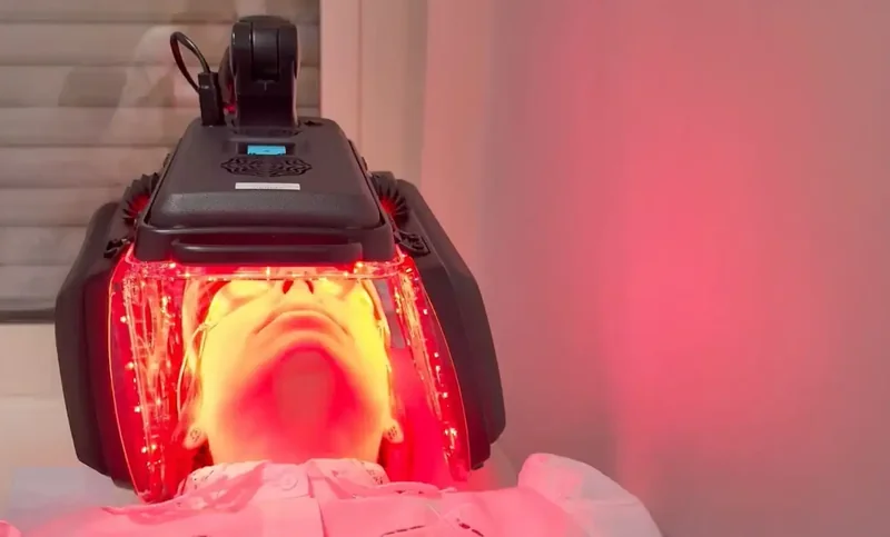 Patiente recevant une séance de photobiomodulation